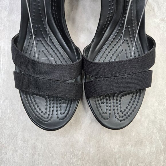 Crocs Ankle Strap Wedge Sandal 9 Black Open Toe Strappy Retro Comfort Platform - Picture 10 of 11